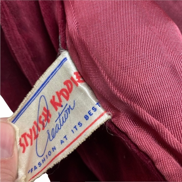 Vintage Child/toddler Cranberry Velvet Rabbit Fur? Trim Fancy Coat 50/60s - Picture 6 of 8